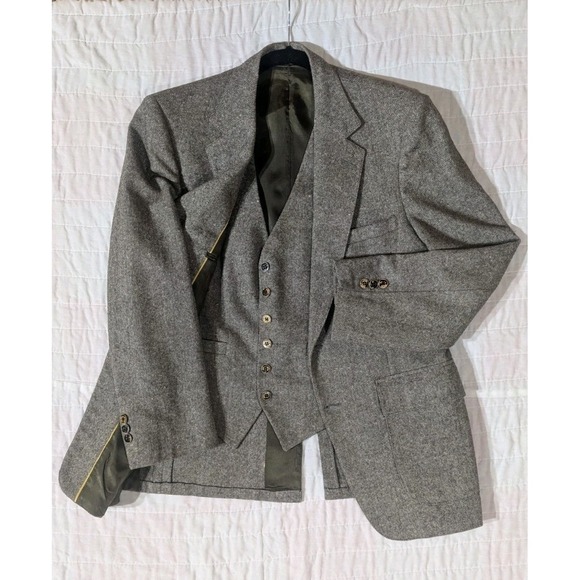 Botany 500 Other - Vintage 1970s Taupe Wool Donegal Fleck Tweed Blazer Reversible Vest Union 38S